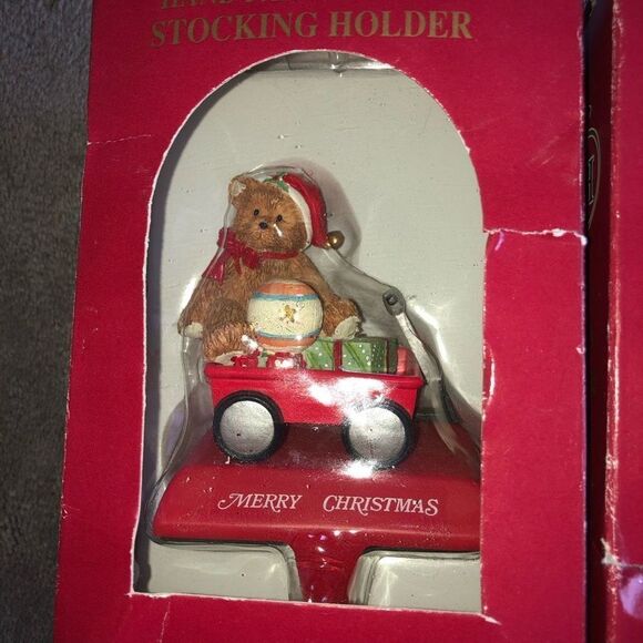 SANTA’S WORKBENCH CHRISTMAS STOCKING HOLDER LOT OF 2 SANTA + TEDDY BEAR W/ BOXES - Picture 5 of 6